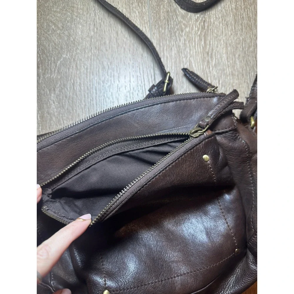 Marta Ponti Portugal Brown Leather Crossbody Bag Multi Zip Organizer Purse